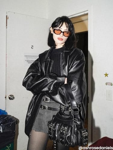 Aelfric Eden Womens Leather Jacket Oversized Y2k Faux Motorcycle Bomber Moto Biker Jackets Coats3