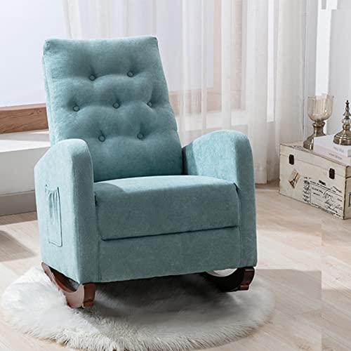 Rocking Chair, Modern High Back Nursery Rocking Armchair, Mid-Century Upholstered Accent Glider Rocker With Fabric Padded Seat For Baby, Adult, Old Man (Teal) #TOP1