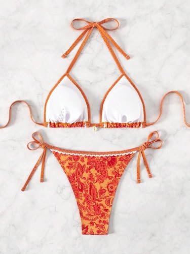 Image of BYFINECANY Women's Floral Printed Bathing Suit Halter Paisley Summer Swimsuit Bikinis Set