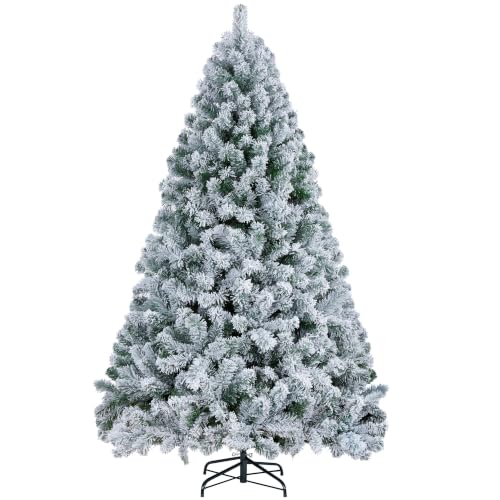Yaheetech 6ft Snow Flocked Artificial Tree, Foldable Stand, Green & White