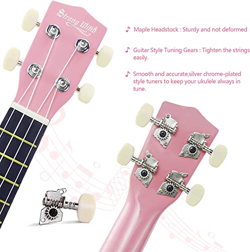 Strong Wind Soprano Ukulele, 21 Inch Ukeleles For Beginners, 4 - Strings Guitar Ukulele For Adults Teenagers With Gig Bag (Pink) #TOP5