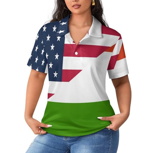 Polo de manga corta para mujer con diseño de banderas EE. UU. y Hungría