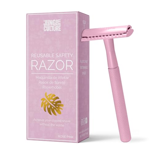 Jungle Culture Safety Razor for Women & Men in Pink • Reusable Metal Razor • No Blades Included - Fits All Double Edge Blades • Eco Friendly Razor & Shaving Guide • One Blade Razor for Body & Face