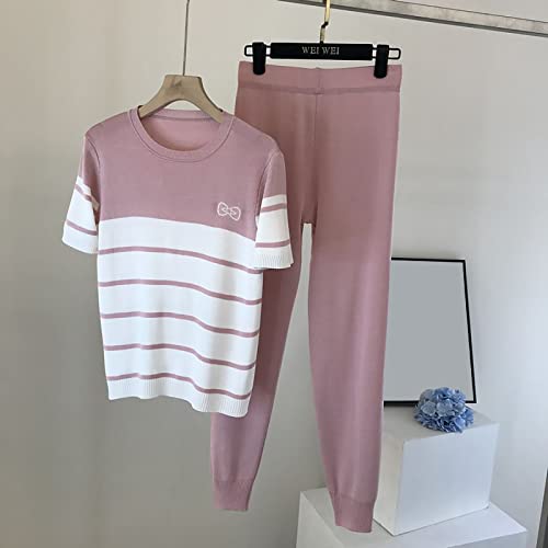 Conjunto de suéter feminino de 2 peças de malha pulôver loungewear 2 peças roupas calças largas outo