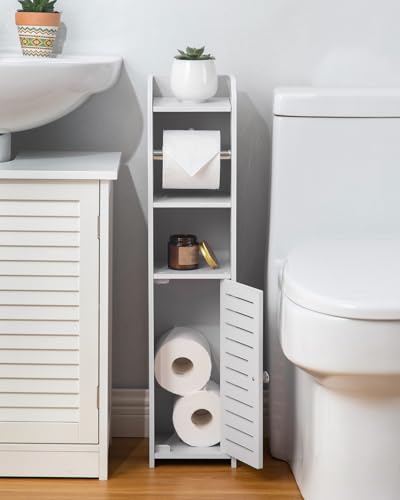 image for AOJEZOR Toilet Paper Holder Stand: No Drill PVC Small Bathroom Cabinet