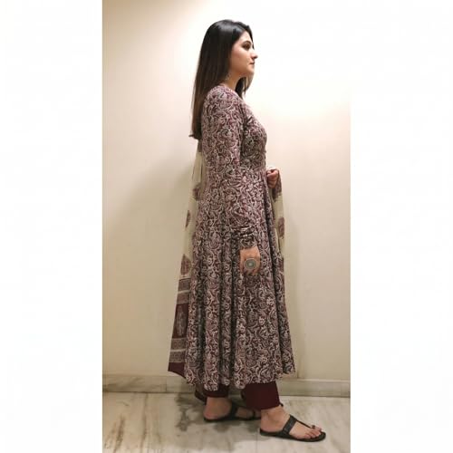 Image of Nermosa Women Printed Anarkali Kurta and Pant Set with Dupatta | Printed Kurta Set | Cotton Suit | Women Kurta Sets |