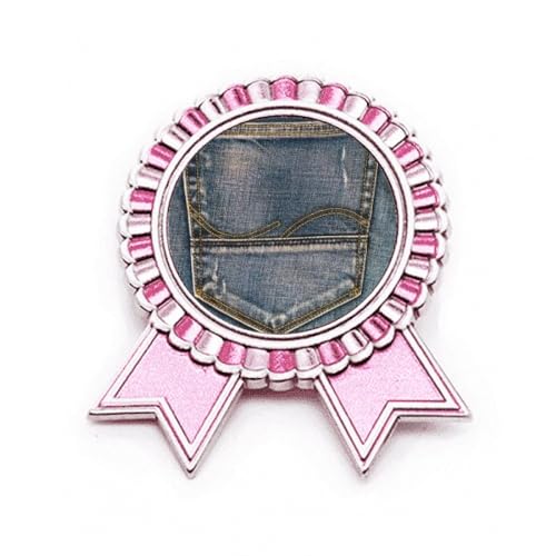 Broche en tissu jean de poche forme rose taille M avec épingle métal pour vêtement