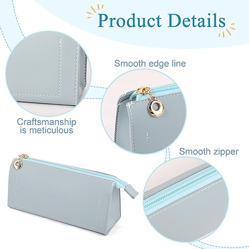 Image of iSuperb Leather Pencil Pouch PU Pencil Case with Zipper Pen Bag Make Up Cosmetic Pouch for Office Travel (Blue)