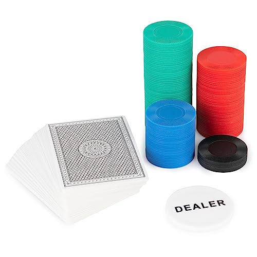 Spin Master Games Cardinal Classics, 200 Poker Chips Set Playing Cards Deck Dealer Button Texas Hold ‘Em Classic Casino Table Game, for Adults and...