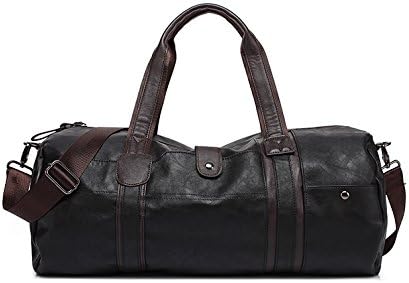 PU Leather Luggage Sporty Gear Bag weekender Large (Black)