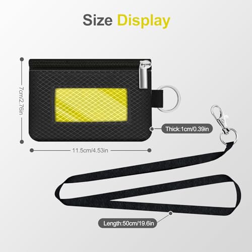 Image of Minimalist RFID Blocking Small Wallet with ID Window,WaterResistant Zip Id Case Wallet with Lanyard Keychain for Cards,Cash,Travel,Women,Men (Black /Lemon Yellow)