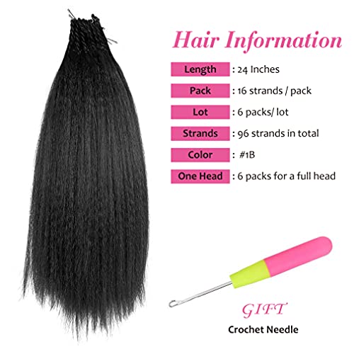 6 Packs 20 Inches Kinky Straight Crochet Hair With Adjustable Loop Synthetic Pre-Looped Yaki Straight Crochet Braiding Hair Extensions For Black Women 1B# Black #TOP5