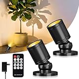 TobeBright Mini LED Spotlight with Remote Control, Dimmable Small Spot Lights Indoor Plug in, Wired Spotlights for Displays Art Model Plant Picture (Warm White-2 Lights in 1 Plug)
