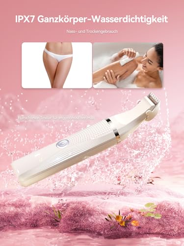 Unibono Multifunktionales Damenrasierer Elektrisch Set, Intimrasierer für frauen arme, Beine, Bikinizone, elektrorasierer damen nass und trocken, USB-C wiederaufladbar mit Aufbewahrungstasche – Bild 7