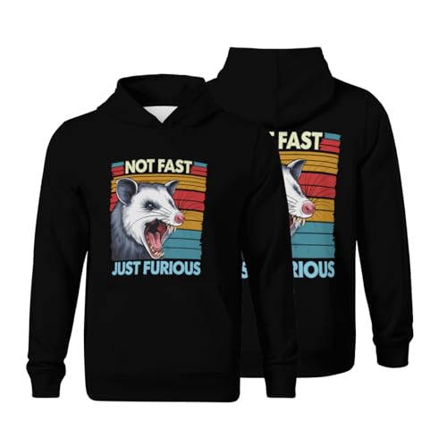 Kids Funny Not Fast Just Furious Angry Opossum Boys Girls Lightweight Kangaroo Pocket Fleece Hoodies