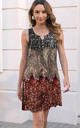 Image of Disamer Womens Summer Dress 2026 Casual Button Down V Neck Sleeveless Boho Floral Beach Sundresses Vacation A-Line Dresses