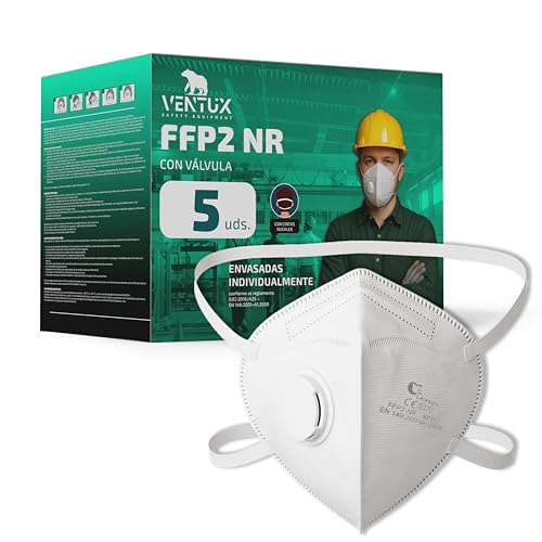 VENTUX SAFETY EQUIPMENT Mascarilla FFP2-blanco-con Válvula de Exhalación – Certificación CE – Filtración ≥99% – Desechable – Protección Respiratoria Profesional (5)