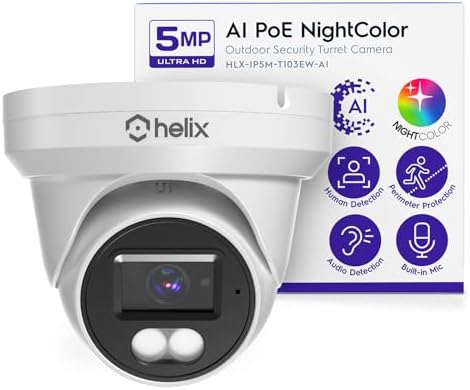 Helix 5MP Security AI IP PoE Camera, 98ft Night Color, Human Dete...