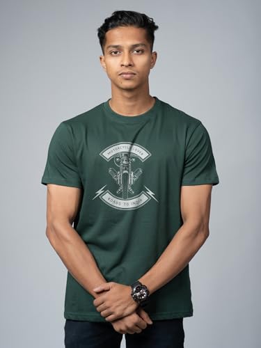 Image of T-Shirt for Men - 100% Cotton Ladakh Motorcycle Rider Half Sleeve Round Neck Graphic Print | Regular & Oversized Fit | 180 /220 GSM | S-5XL | Black, Navy Blue, Olive, Red, White