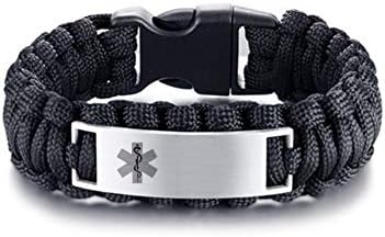 LF Stainless Steel Personalized ICE Medical Alert Outdoor Rope Paracord Survival Medic ID Bracelet Sos Emergency Cuff Bracelets for Adult Hiking Camping Hunting Activities,Free Engraving Customized