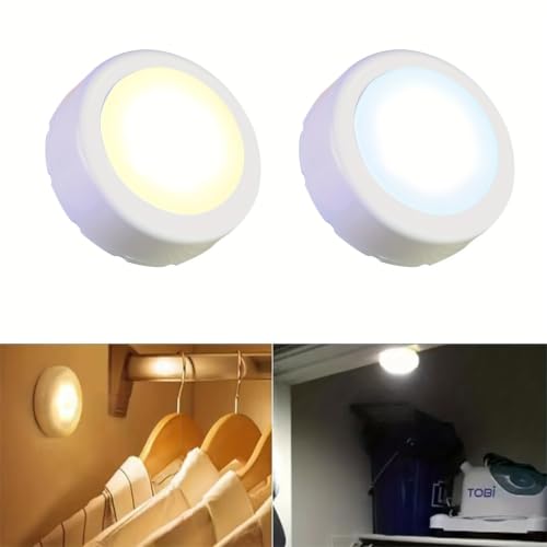 Image of WRalwaysLX 10 Pack LED Cabinet Push Light, Operates On 3x1.5V AAA Batteries (Not Included) for Kitchen Under Cabinet Lighting, Closets, Cabinets, Counters
