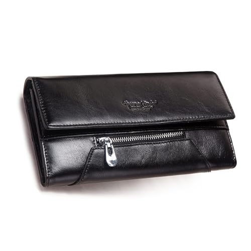 Cartera pequeña de piel auténtica de alta calidad para hombres y mujeres, duradera, suave y compacta con múltiples ranuras para tarjetas, cierre de cremallera, perfecta para el uso diario, Negro -,