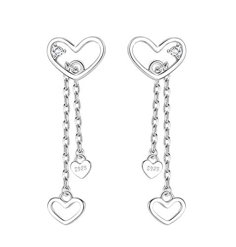 Sllaiss 925 Sterling Silver Heart Dangle Earrings Made with Swarovski Crystal Love Drop Earrings Fine Jewelry Gift for Women