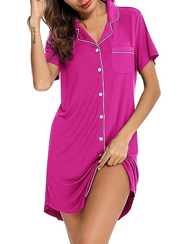 Image of Pjmlifecoco Nightgown for Women Button Down Sleepshirt Short /Long Sleeve Nightdress Soft Modal Sleepwear S-XXL