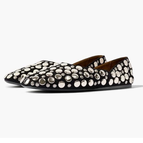 Studded Suede Ballet Flats for Women Round Toe Slip on Leather Flats Comfortable Loafers Walking Shoes3