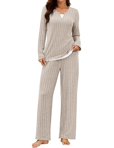 Blooming Jelly Womens Two Piece Cute Pajamas Sets Comfy 2 Piece Lounge Wear Color Block Matching Set Fall Pjs Pockets