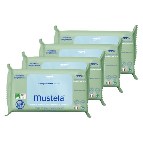 La Mejor Recopilación de Toallitas de mano más recomendados. 45 Mustela Pack 4 Toallitas Compostables, Limpia Cara, Manos, Area de Pañal, Deja la piel suave