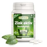 Zink aktiv, 50 mg (teilbar auf 25mg Tagesdosis)- 180 Tabletten, vegan. 2-Tages-Ration - für Stoffwechsel, Hormonhaushalt & Immunsystem. OHNE künstliche Zusätze - laborgeprüft. Von Greenfood.