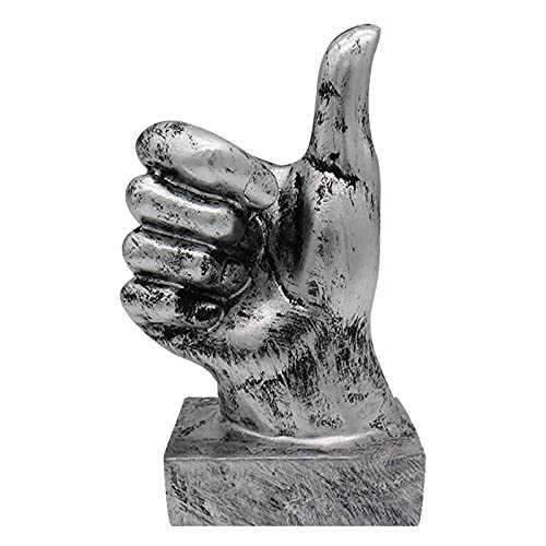 Aboxoo Hand Finger Gesture Desk Statues Fingers Sculpture Creative Home Living Room Cabinet Shelf Decoration (Thumbs-up in Silver)