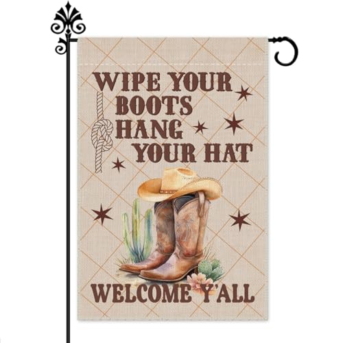 Hafhue Wipe Your Boots Hang Your Hat Welcome Y’all 12x18 Inch Garden Flag