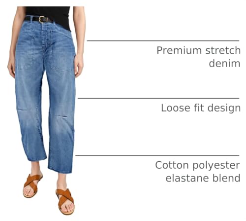 Image of EVALESS Barrel Jeans Women Baggy Stretchy Cropped Denim Pants