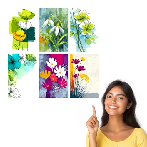 Image of SiddArtify Floral Botanical Wall Art Prints Set - Watercolor Flower Poster Decor for Living Room Bedroom Office - 12x18 inch Sticker Pack of 6