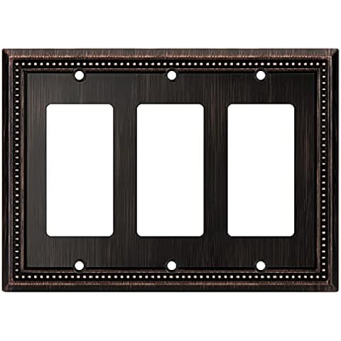 Sunken Pearls Decorative Wall Plate Switch Plate Outlet Cover (Triple Decorator, Aged Bronze) Cover