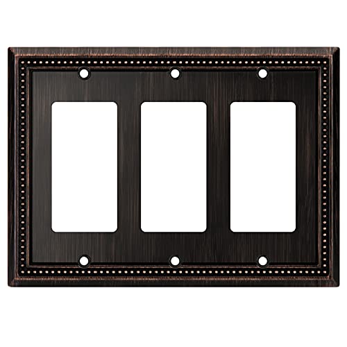 Image of Henne Bery Sunken Pearls Heavy Duty Decorative Wall Plate Switch Plate Outlet Cover (Triple Decorator, Aged Bronze)