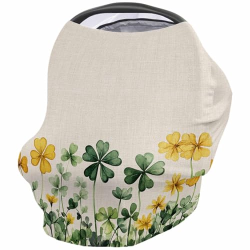 Nursing Cover for Breastfeeding Scarf, Retro Yellow Green Shamrock St. Patrick's Day Baby Car Covers Super Soft Multi Use for Canopy Shopping Cart Cover Blanket Stroller Cover