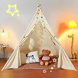 VEVOR Teepee Tent for Kids with Damp-Proof Mat & Decorative Balls, Durable Kids Play Tent Outdoor with 19mm Frame & Non-Slip Bottom, Toddler for Boys and Girls Aged 3+