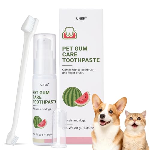 UNEK Zahnpflegeset für Katzen & Hunde – Wassermelonen-Zahnpasta mit 2 Zahnbürsten, sanft zum Zahnfleisch, frischer Atem