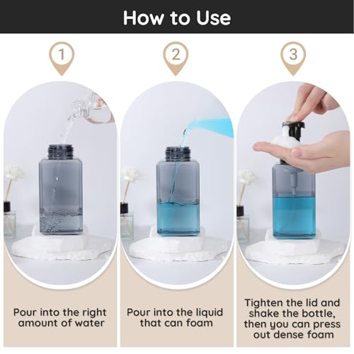 Image of Segbeauty Empty Foam Soap Dispenser Pump Bottles 15.2oz 2pcs, Refillable Foaming Hand Soap Dispenser, 450ml Gray Foam Bottle with Waterproof Stickers, Plastic Square Liquid Foaming Container BPA Free