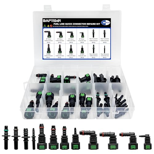 Daptemn 36 PCS Fuel Line Repair Kit 8 Set Nylon Fuel Line Quick Connector Fittings Straight Elbow Replace Automotive Fuel Line Adapter - SAE 9.89mm & 9.49mm & 7.89mm & 6.3mm