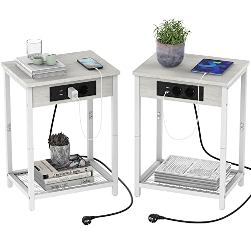 YBING Nachttisch mit Ladestation 2er-Set, Moderner Beistelltisch,...