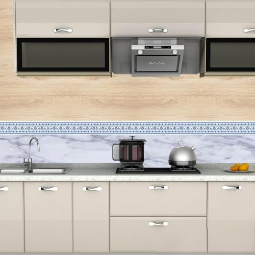 Image of WallDaddy Peel and Stick Wallpaper Border - Brown Diamond Marble Stone Pattern - Glossy Laminated Waterproof PVC - for Kitchen, Tile, Living Room Bathroom Decoration 3 Inch X 10 feet