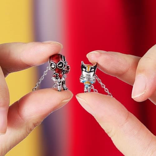 2 PCS Deadpl and Wolvers Necklace Set, Superhero Series Best Friend Necklace, BFF Friendship Necklaces for 2, Non-Tarnished Cable Chain with Sliding Clasp for Adjustable Sizes, Gift for Men, Women2