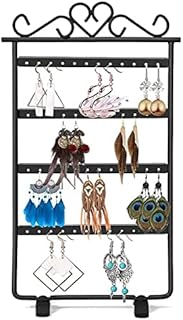 Monsully 4 Tiers Black Metal Earring Organiser, Rotating Jewellery Display Stand Holder, a Total of 48 Storage Holes, Earring Holder Jewelry Organizer, for Earrings, Necklaces, Bracelets and Rings