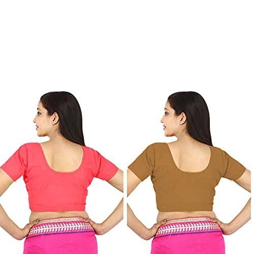 Image of Namita Women's Rubia Cotton Half Sleeve Blouse Combo (U-COT-COM-2-BRINKPINK-METEOR-34 Brink Pink, Meteor 34)