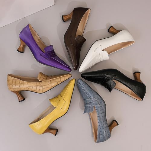 Alyaafifa Comfortable Kitten Heel Pumps for Women 2 Inches Low Heel Pointed Closed Toe Loafers Slip On Dress Shoes Synthetic Leather Party Event Office Working Prom4