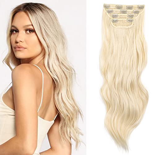 REECHO 22" Curly Wavy 4 Pieces Blonde Clip in on Hair Extensions -Blonde